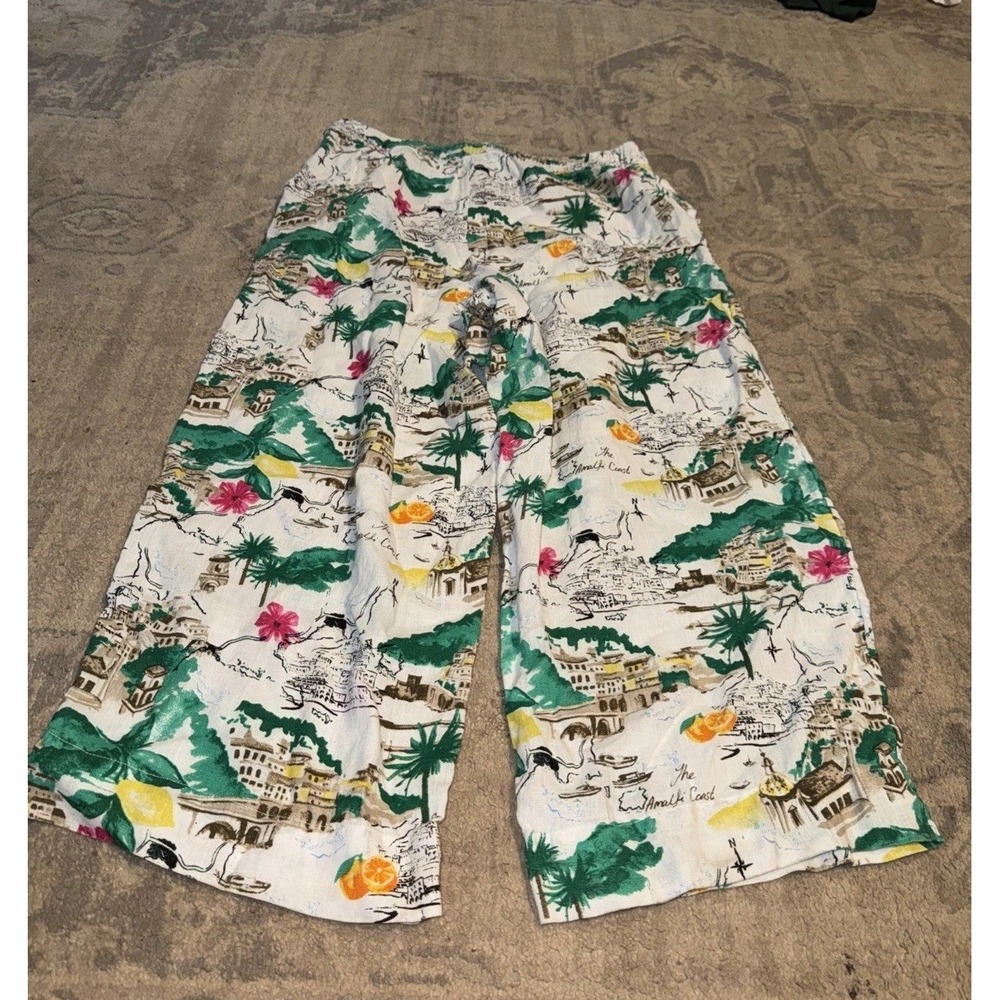 Cynthia Rowley White Linen Pants Beach Wide Leg Capri Medium Womens Sz Large - Picture 4 of 4